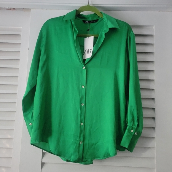 ZARA NWT satin long sleeve Blouse. - Picture 2 of 9